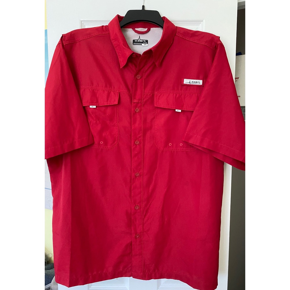 Habit Mens Shirt XL Red Short Sleeve Performance Fishing Button Up Utility Hike